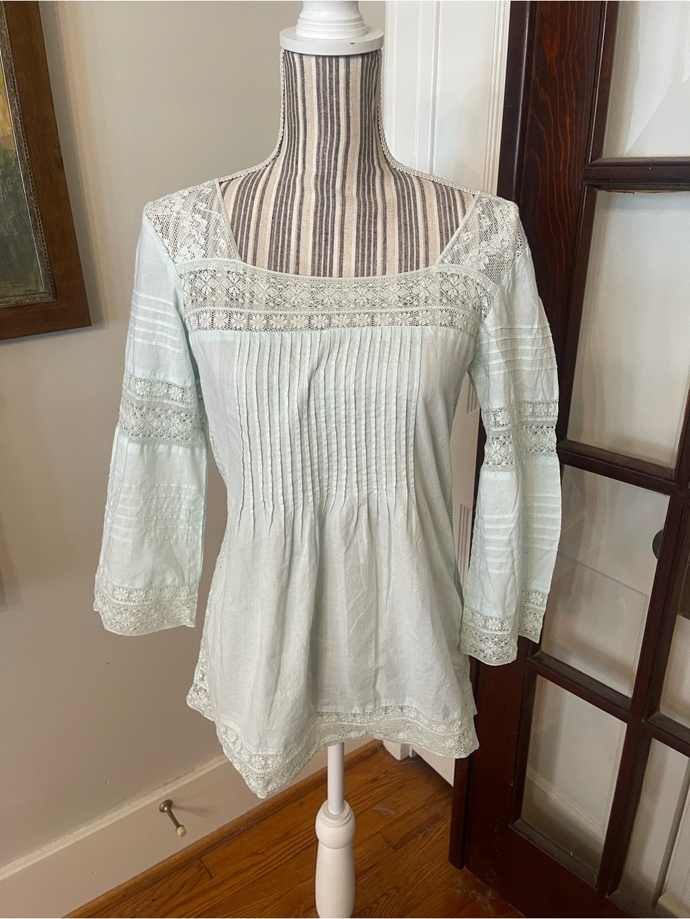 Sundance Mint Lace-Trim Peasant Top